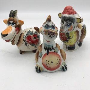 VTG Russian GZHEL figurine Majolica Set of 3